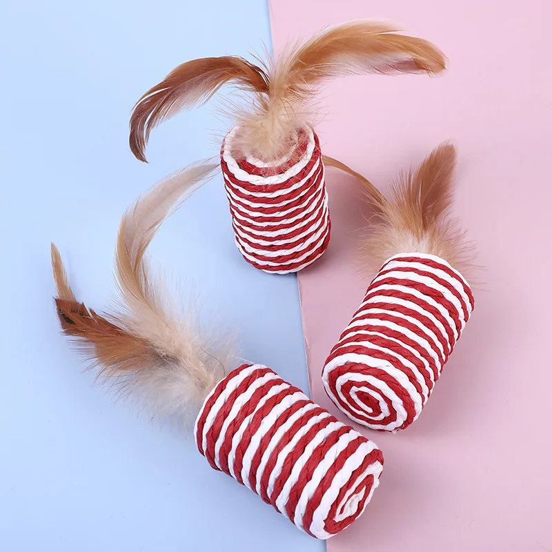5pcs Cat Toy Plastic Artificial Colorful Cat Teaser Toy Stick Feather Wand With Bell Mouse Cage Toys Pet Supplies Random Color