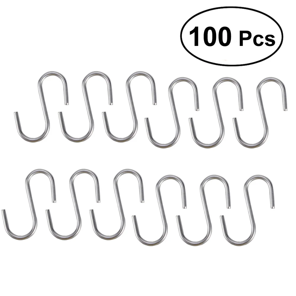 10/100 Pcs Heavy Duty Stainless Steel S Shaped Hooks Kitchen Spoon Pan Pot Hangers Clasp Over The Door Closet Clothes Rack