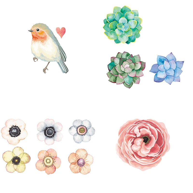 Three Ratels QC506 Elegant colorful flower and bird stickers wall sticker art for bedroom DIY decals