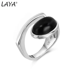 Laya 925 Sterling Silver Black Agate Pink glass Personalized Design Irregular Men's Black Ring Fashion Original Modern Jewelry