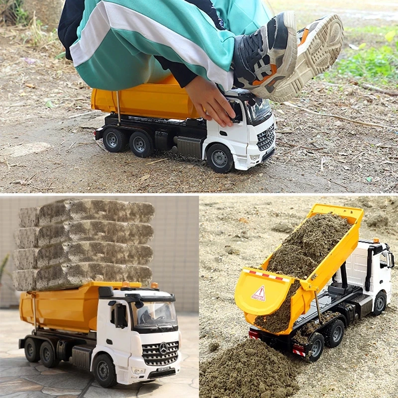 Large Heavy Wireless Remote Control Dump Truck Model 16CH Light Music Sound Demo Engineering Vehicle Alloy RC Car Truck Boy Gift