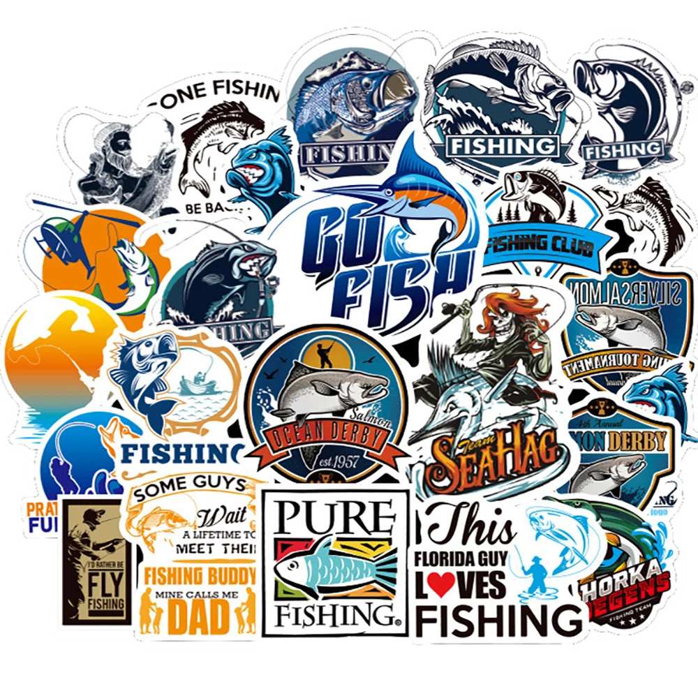 

10/30/50PCS Mixed Fishing Stickers DIY Skateboard Fridge Guitar Laptop Motorcycle Travel Luggage Classic Toy Waterproof Stickers