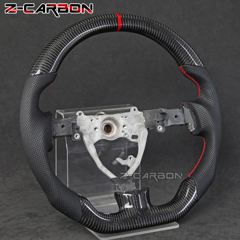 Steering Wheel Carbon Fiber For FJ Land Cruiser 2004-2017 Steering Wheel Perforated Leather Flat Bottom Red Stitching