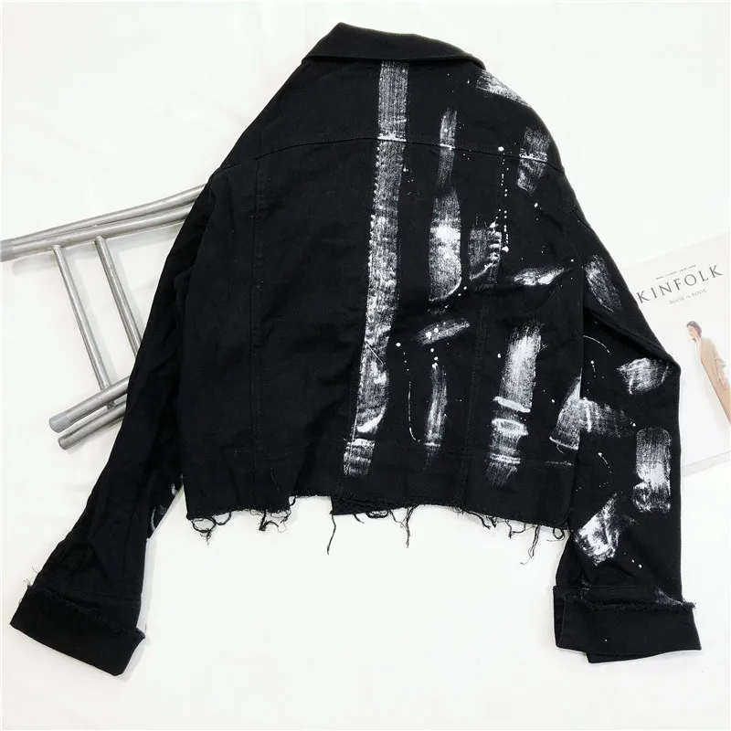 Streetwear Women Denim Jacket Fashion Graffiti Print Long sleeve Jeans Jacket Female Loose Hip hop Jeans Coat Harajuku Jackets