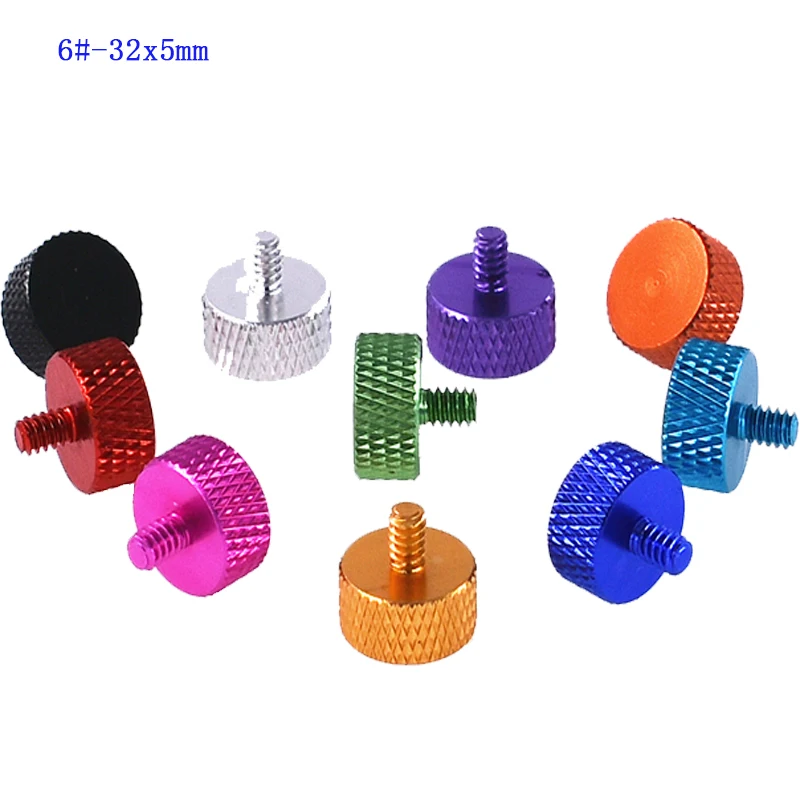 6#-32x5mm 10mm 12mm 16mm UNC Colorful Aluminum Alloy Knurled Hand-Tighten Screws Computer Case Side Panel Hard Drive Diy Screw