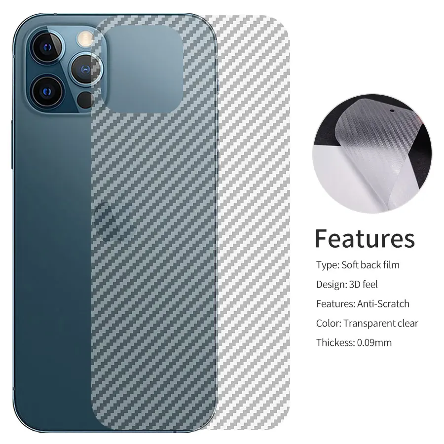 2Pcs Carbon Fiber Matte Back Film For iPhone 15 14 13 12 Mini 11 Pro XR XS Max 7 8Plus SE3 Transparent Scratch Resistant Sticker