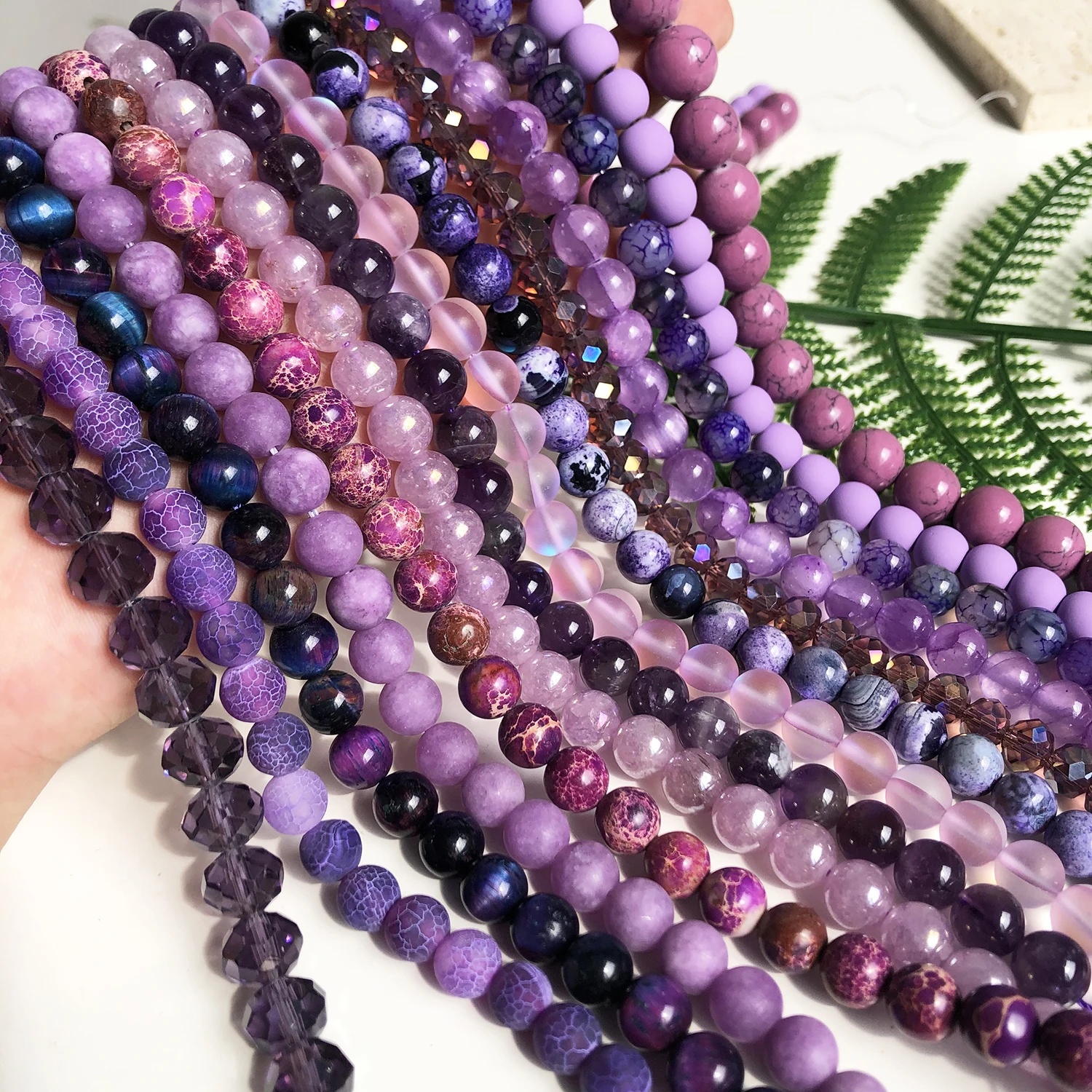 Natural Stone Purple Series Gems Bead Amethysts Kunzite Crystal Jaspers Angelite Round Loose Beads For Jewelry Making DIY 4-12mm