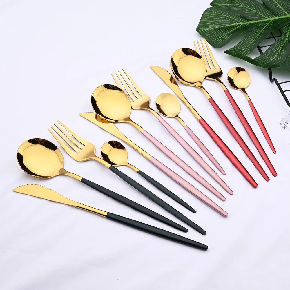 Pink Gold Cutlery Set Stainless Steel Dinnerware Set 24Pcs Knives Forks Coffee Spoons Flatware Set Kitchen Dinner Tableware Set