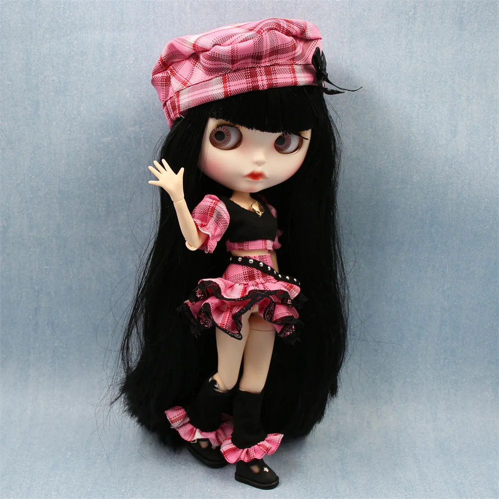 Accessoires de poupées blyth DBS 1/6 BJD, costume à carreaux noir et rose, avec chaussettes et chapeau