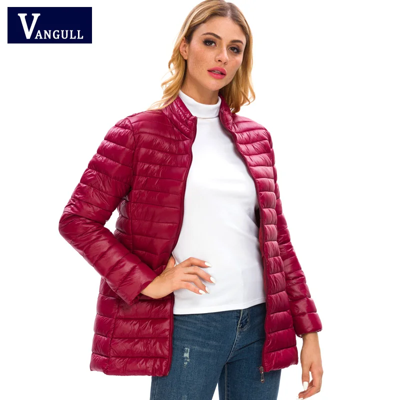 

Vangull Casual Slim Wine Red Women Warm Basic Jacket Winter Long Sleeve Zipper Pocket Coat Female Soft Ladies Long Cotton Parkas