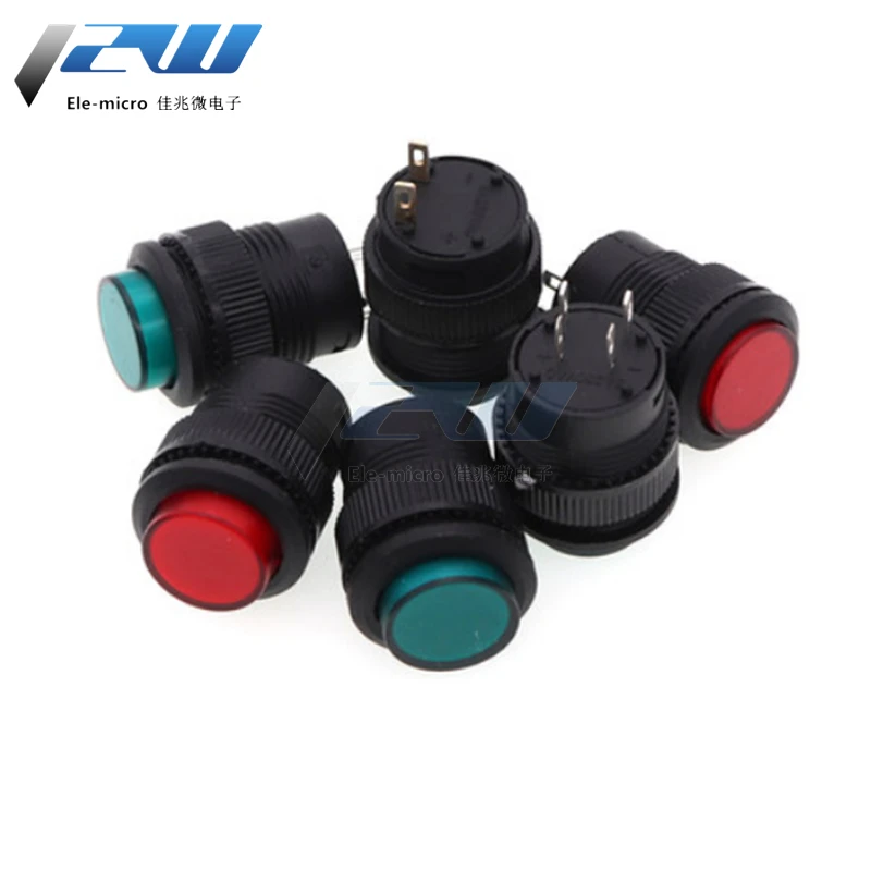 5pcs R16-503 push button switch with light, jog reset, self-locking switch, round red, green and yellow 4 PIN 2 pin 16MM