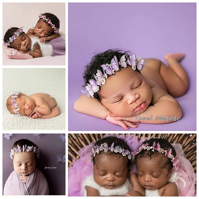 Fluttering butterfly pearl hair headdress head flower baby 100 days old newborn photography props take photos