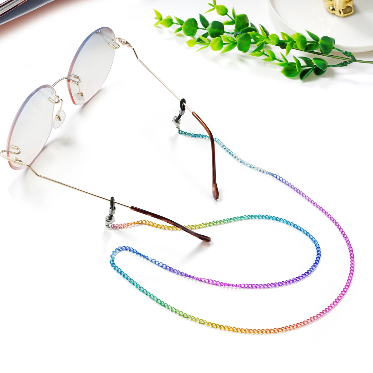 New 2021 Color fun Gradient Rainbow Sunglasses Chain young stylish with anti-skid loops for daily and sport reading glasses