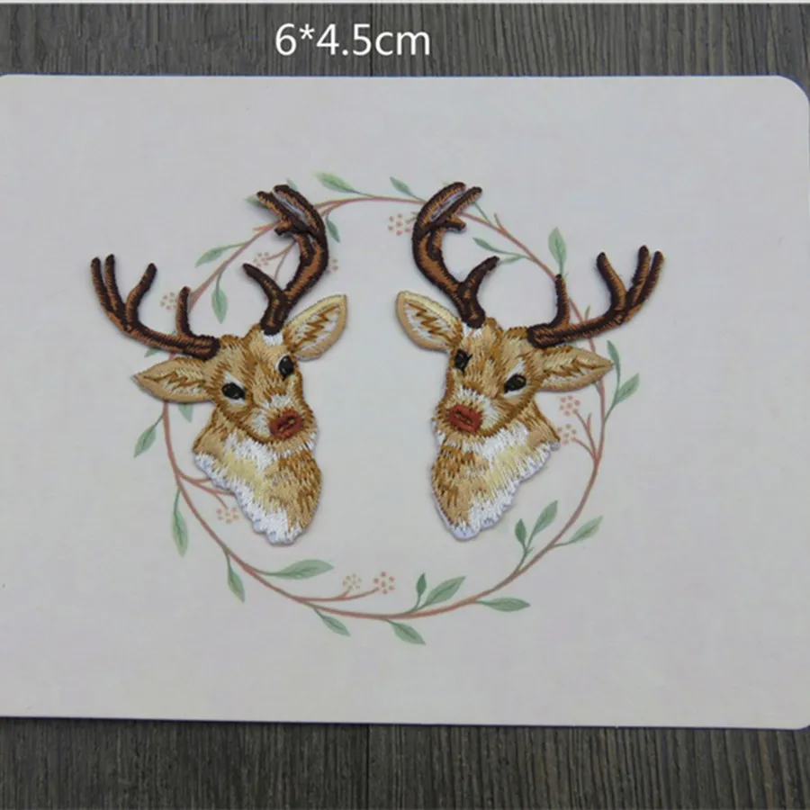 MAXSIN FUN 1PC Deer Elk Head Patches Clothing Embroidery Iron On Animal sticker DIY Clothing Accessories