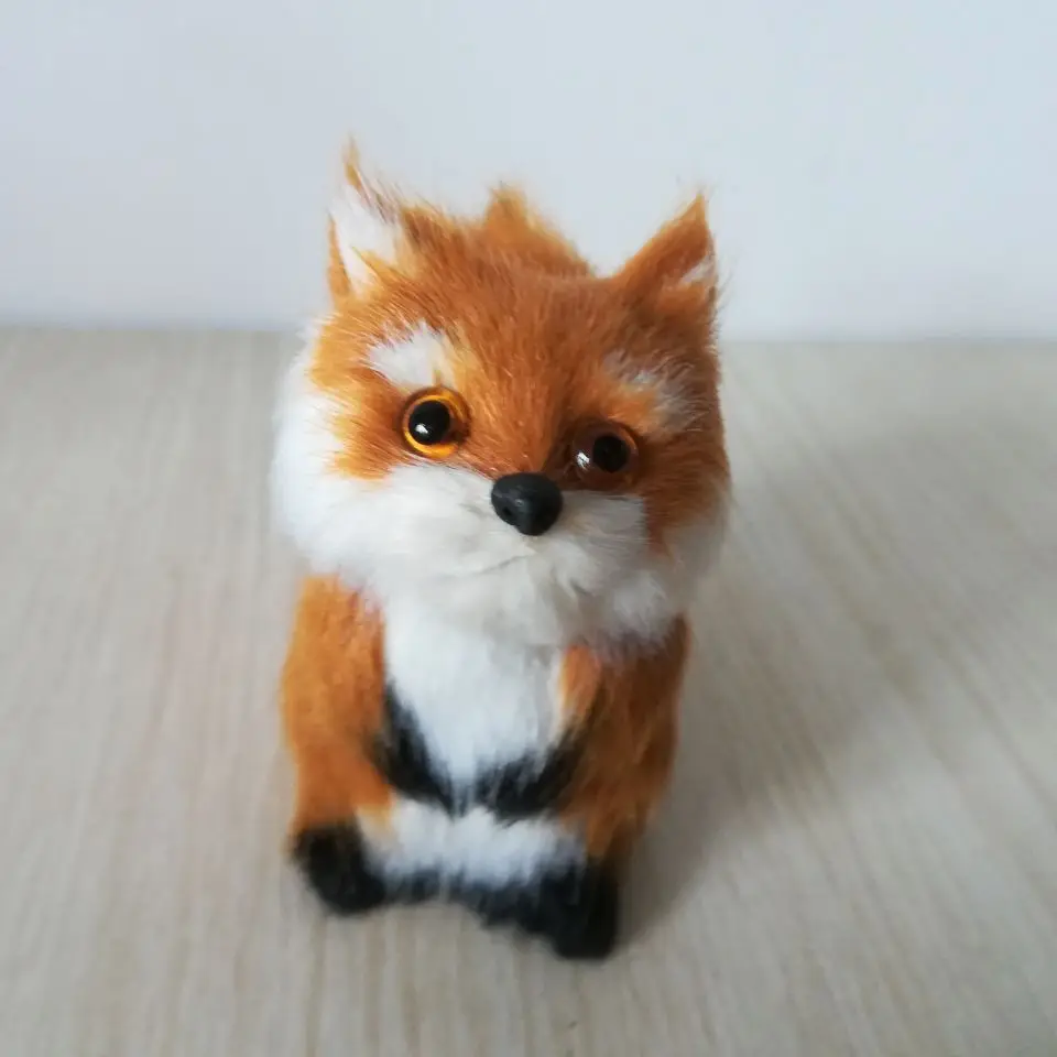 plastic&furs yellow fox hard model mini 7x7cm sitting fox handicraft prop home decoration gift d2297