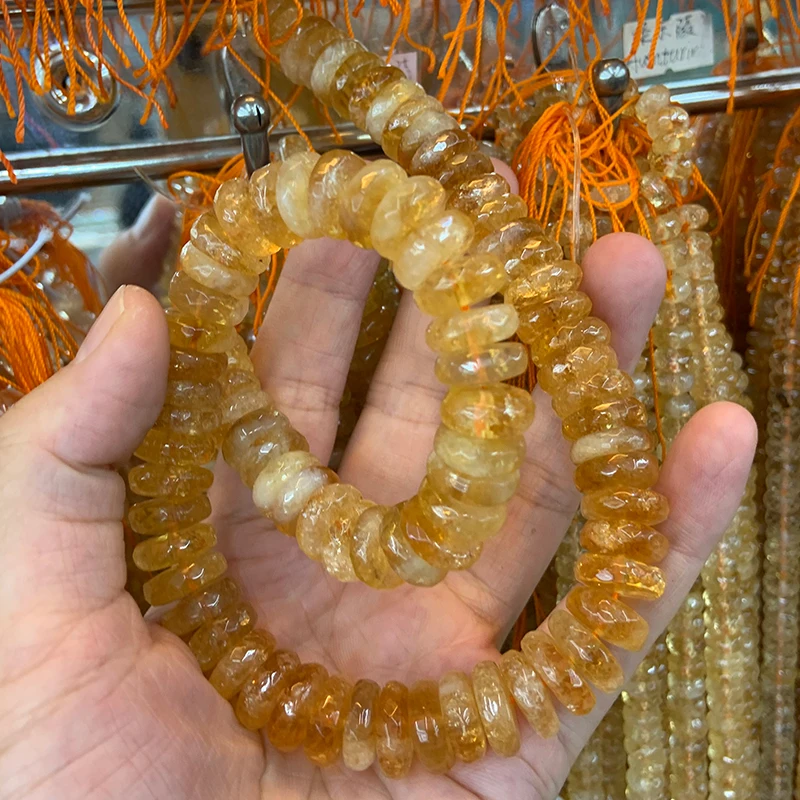Natural Yellow Citrines Beads 15\'\' Faceted Rondelle DIY Quartz Loose Beads For Jewelry Making Women Beads Bracelet Necklace Gift