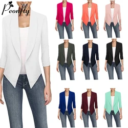 PEONFLY Big Size Slim Women Blazers Fashion 2022 Spring Jacket Female Work Office Solid Pocket Notched Blazer Feminino Coat 5XL