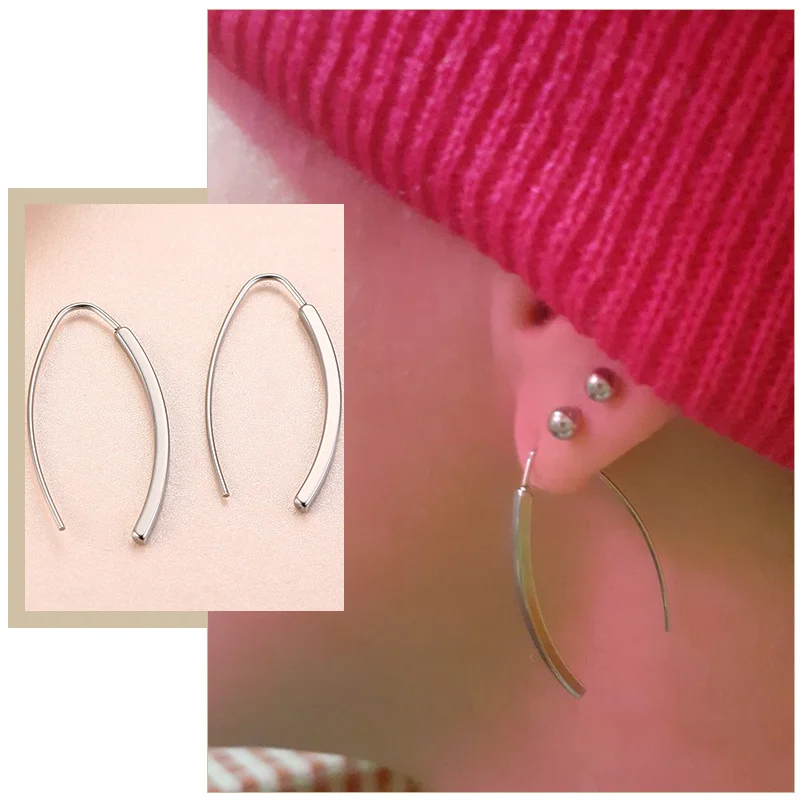 

Simple Line Dangle Earrings for Women, Minimalist Anti Allergy Stainless Steel Lady Ear Accessory,Party OL Wear Jewelry