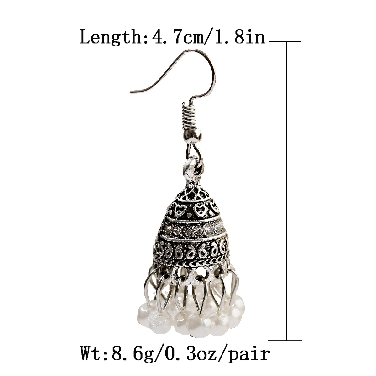 Silver Color Pearl Bells Alloy Earrings Ethnic Women's Tassel Gypsy Jhumka Earrings Fashion Jewelry Vintage Boho Dropshipping