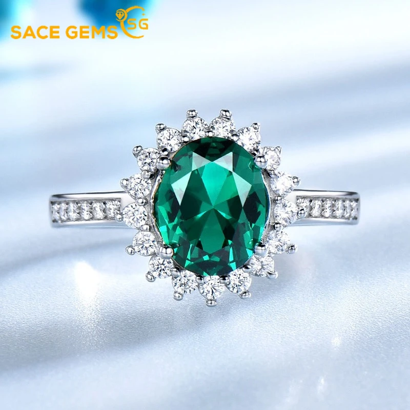 

SACE GEMS 100% 925 Sterling Silver Sparkling Full High Carbon Diamond Emerald Finger Rings for Women Wedding Party Fine Jewelry