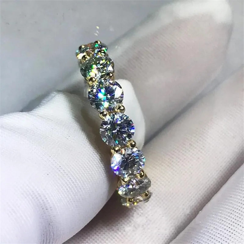 Eternity 18K Gold 4mm Diamond Ring 925 sterling silver Jewelry Engagement Wedding band Rings for Women Bridal Party accessory