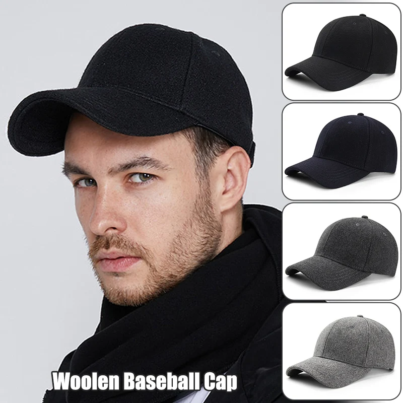 

Mens Wool Blend Baseball Cap Winter Warm Golf Hat Adjustable Autumn Winter Unisex Wool Felt Snapback Caps