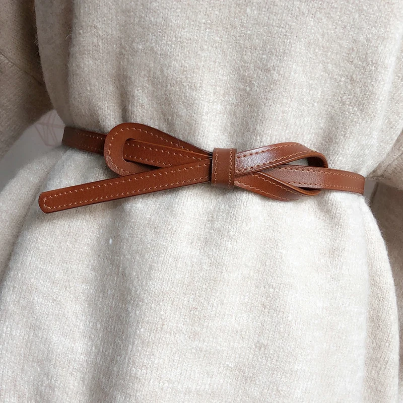 110cm Female Knotted Belt Waist Belt for Women Leather Thin Strap Draw Back Band Sweater Coat Dress Decoration