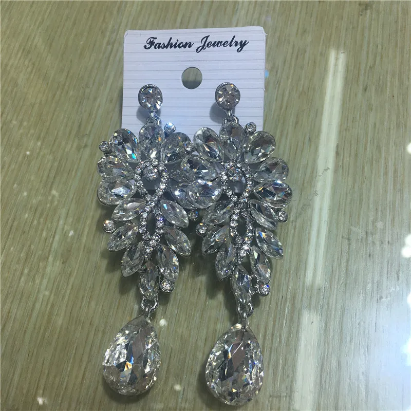 Fashion Luxury Crystal Dangle Earrings for Women Wedding Girl Elegant Rhinestone Statement Pendants Earring Bride Jewelry Bijoux