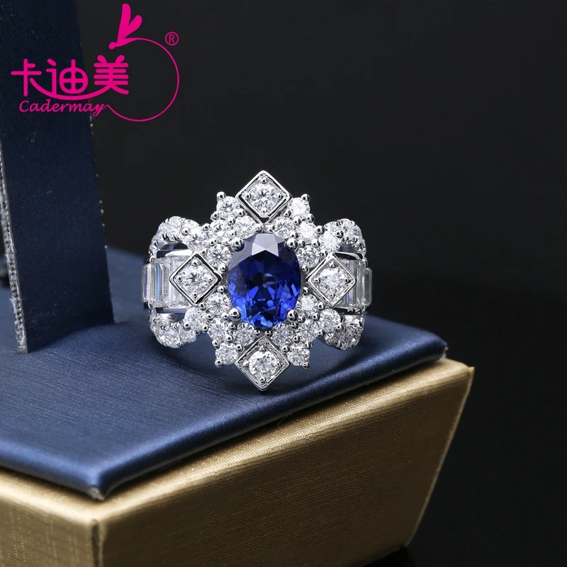 

CADERMAY Luxury Lab Sapphire Moissanite Full Setting High Quality 925 Sterling Silver Wedding Rings For Women