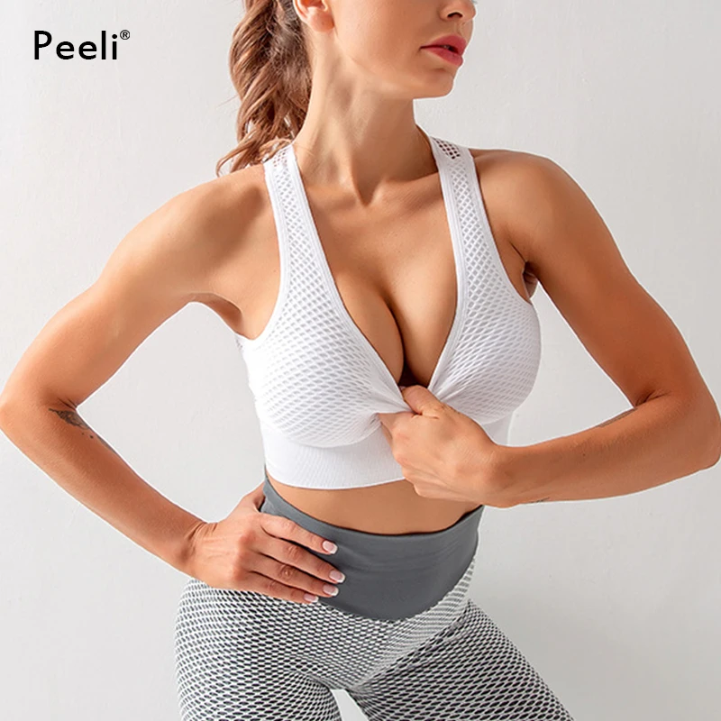 Soutien-gorge de sport rembourré sans couture pour femme, haut de fitness, dos nageur, course à pied, court, entraînement, yoga, rose, vêtements de