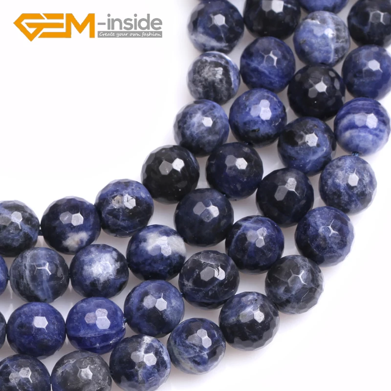 Round Faceted Sodalite Beads: 4mm 6mm 8mm 10mm 12mm Natural Stone Beads Loose Beads For Jewelry Making Strand 15\