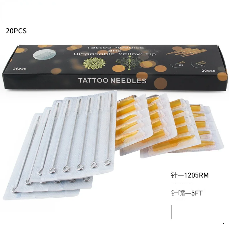 Tattoo Equipment Disposable Tattoo Needle and Needle Nozzle Set Mixed Yellow Needle Nozzle Opening Secant and Fogging One New