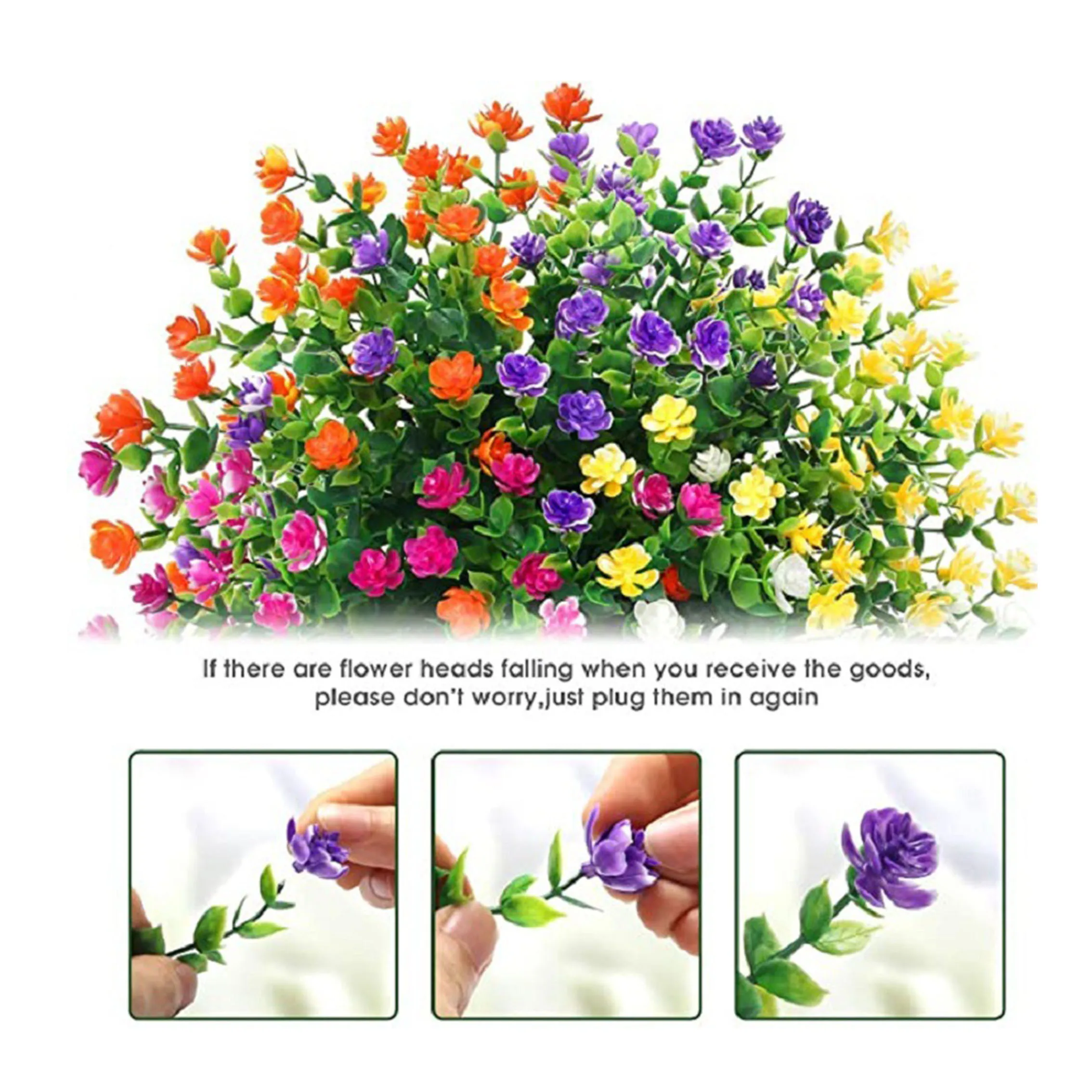 Artificial Flowers 6 Bundles Outdoor Fake Flowers for Decoration UV Resistant No Fade Faux Plastic Plants Garden PorchDecorative