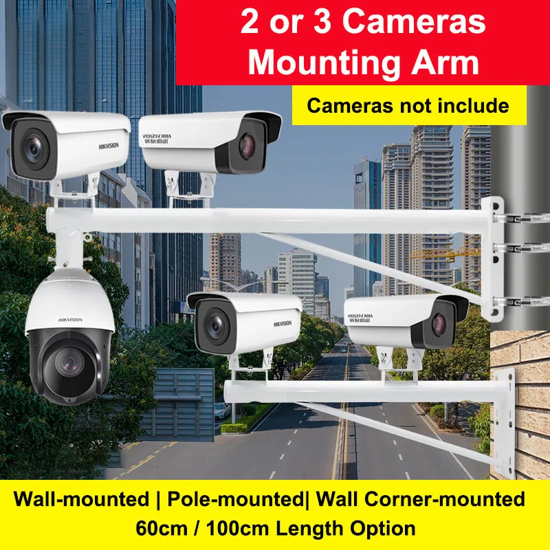

Outdoor Street Wall Corner Stick Metal Bracket Pole Mount 60cm 100cm Prolonged Arm For Double Surveillance Cameras