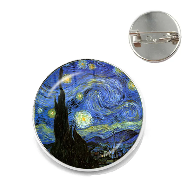 Moda Van Gogh Art gwiaździstej nocy słonecznik broszki 20mm szkło Cabochon Dome tornister broszka przypinki odznaka dla kobiet mężczyzn