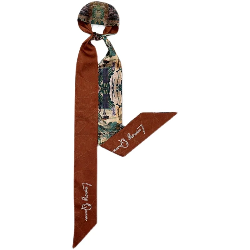 long spring and autumn ancient fairy paintings silk scarves summer scarf female narrow strip handbags ribbon belt skinny scarf