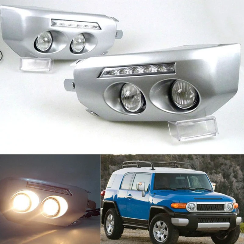 LED DRL Daytime Running Light For Toyota FJ cruiser 2007 2008 2009 2010 2011 2012 2013 Fog Light Frame Fog Lamp Car Styling 2pcs