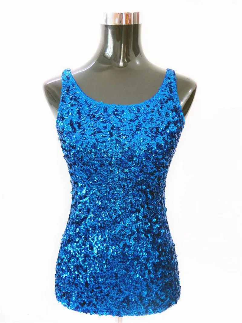 Womens Shine Glitter Sequin Embellished Sleeveless Vest Tank Tops Fashion Style Clothing For Cocktail Party Clubwear