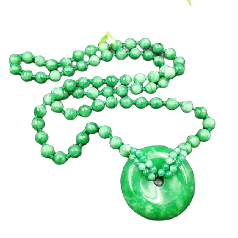 With Green Jade  Pendant Bead Stem Buckle Long Sweater Chain Necklace