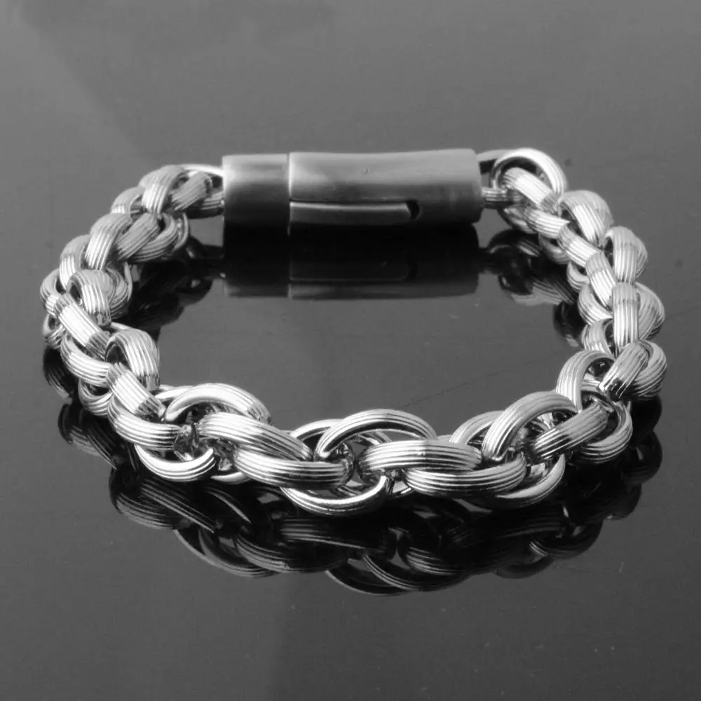 New Design Rolo Spiga Plait Linking Chain Bracelet For Men Punk Stainless Steel Box Hand Chain Wristband Jewelry 22cm