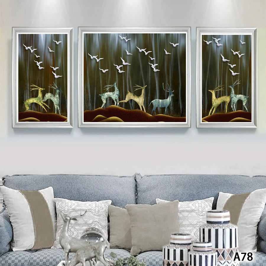 

Modern Abstract Oil Painting Print on Canvas 3pcs Animal Deer Swan Tree Landscape Canvas Print Wall Art Picture for Home Decor