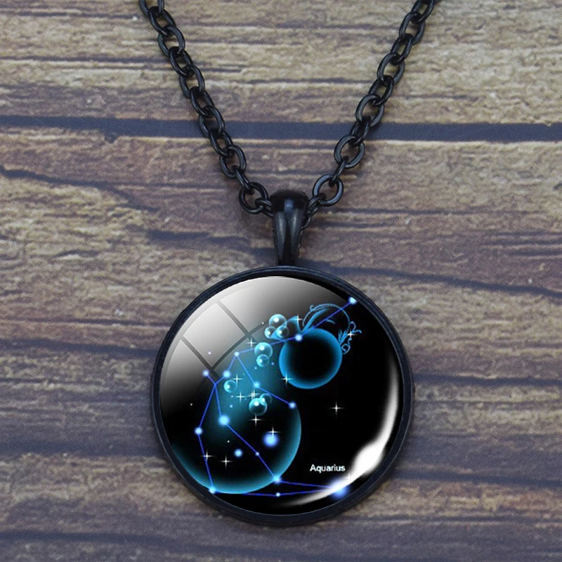 12 Constellations Necklace Zodiac Signs Jewelry Glass Cabochon Chain Necklace Women Men Birthday Gifts Wholesale Dropshipping