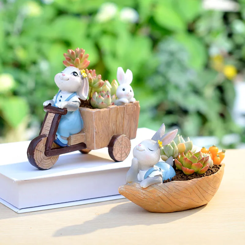 

Creative Cartoon Trumpet Cute Rabbit Flower Pot, Fairy Garden Animal Bunny, Miniature Figurines, Resin Crafts, Kawaii Home Decor