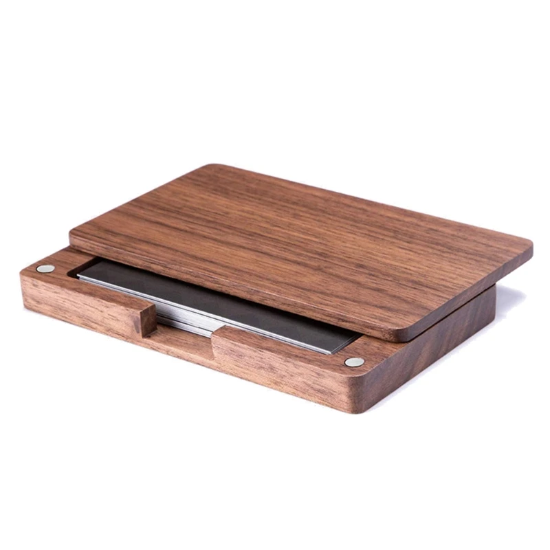 Wooden Slim Business Card Display Holder Unisex Black Walnut Wood Card Case for Desk Desktop Name Card Stand for Office