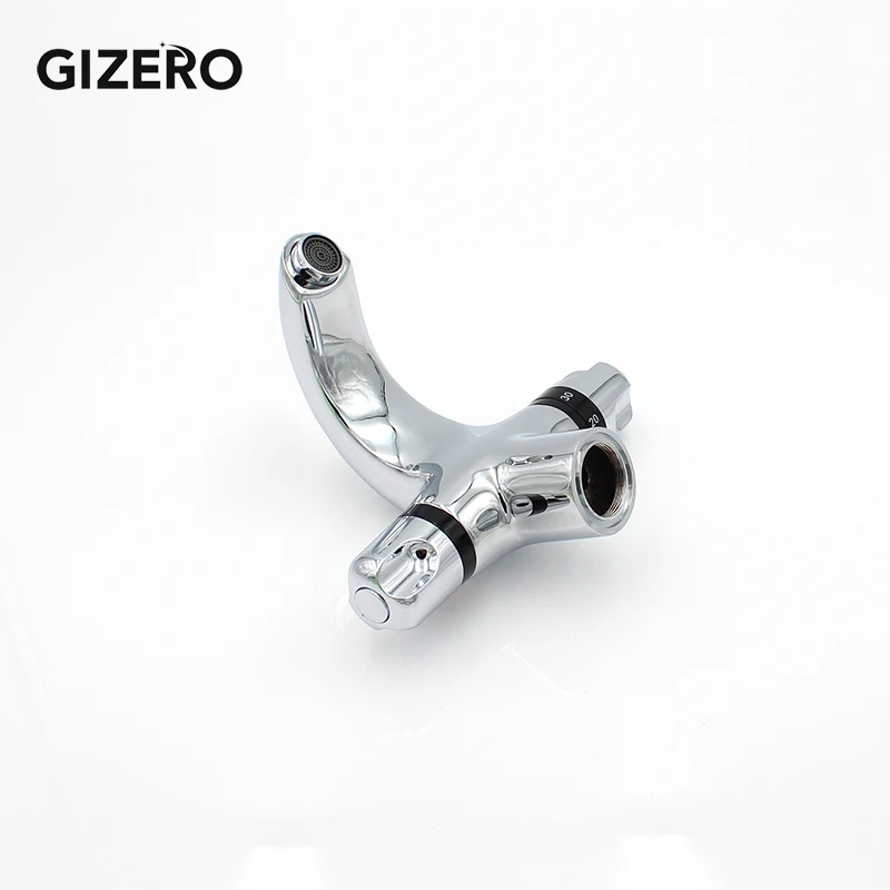 New Arrival Bathroom Basin Mixer Chrome Finish Dual Handle Temperature Control Deck Mounted Basin Thermostat Faucet ZR984