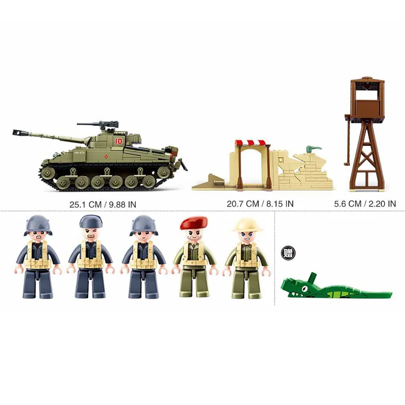 SLUBAN World War II North Africa Military Pazer Tank Model Kit Classic MOC Building Blocks WW2 Army Figures Bricks Toys For Boys