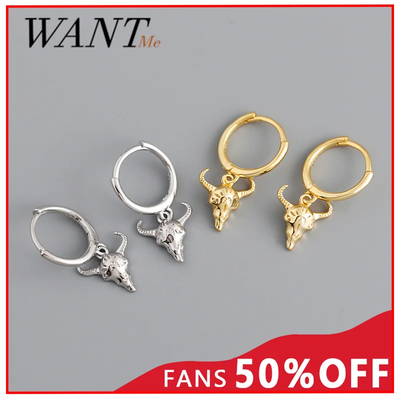 

WANTME Genuine 925 Sterling Silver Cute Halloween Elk Pendant Stud Earrings for Women Fashion Teen Party Christmas Jewelry Gift