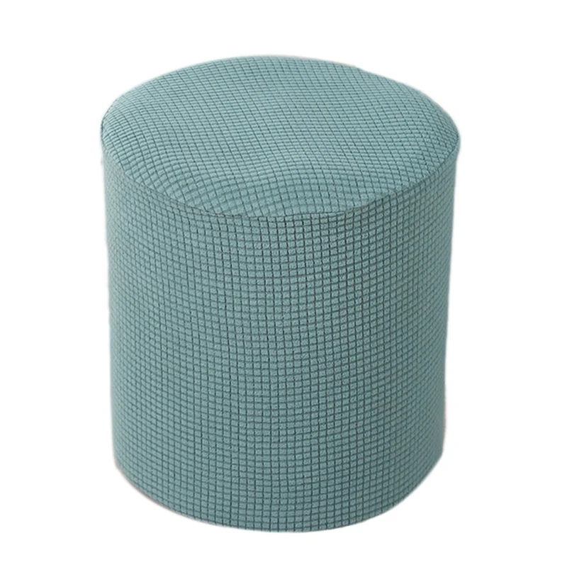 Modern Round Ottoman Slipcover Textured Jacquard Solid Footstool Footrest Protector Covers Elastic Bottom
