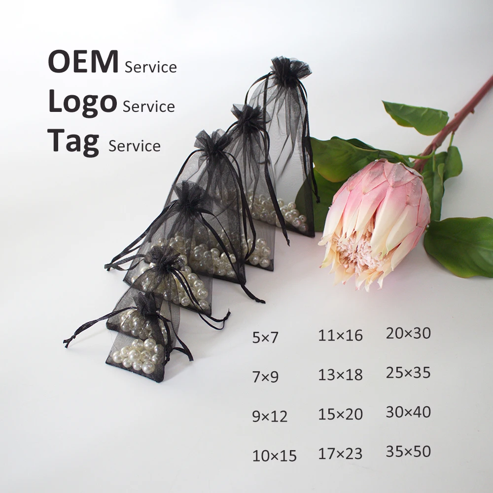 

50Pcs 5×7 7×9 9×12 10×15 Multi Size Organza Bag For Jewelry Packing Drawstring Organza Pouch For Wig Lash Can Customized Logo