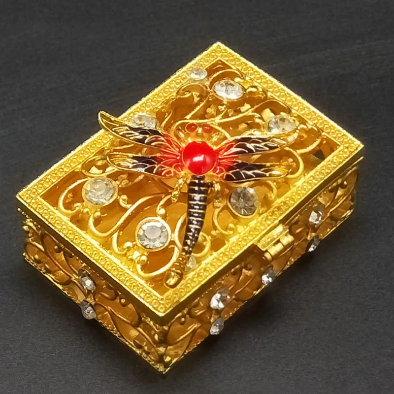 

Golden Dragonfly Decorative Jewelry Storage European Modern Portable Metal Earrings Necklace Boxes Cosmetic Containers Ornaments